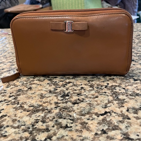 EUC Auth Salvatore Ferragamo Brown Zip Around Long Wallet...